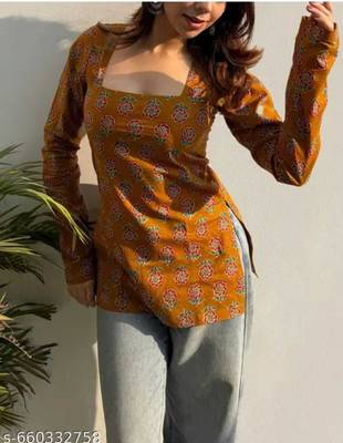 Pack Of 1 Handmade Block Printed Rayon Fabric Designer Tops & Tunics For Women's & Girls 4