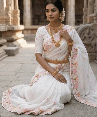 White chiffon saree with all over designer embroidery 2