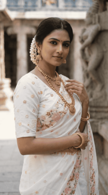 White chiffon saree with all over designer embroidery 3