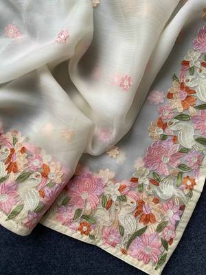 White chiffon saree with all over designer embroidery 4