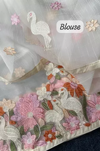 White chiffon saree with all over designer embroidery
