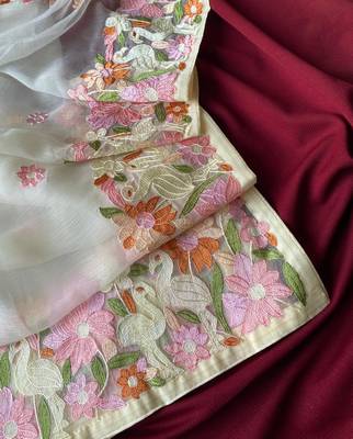 White chiffon saree with all over designer embroidery 4