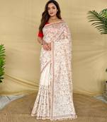Cream loom tussar saree with all over designer embroidery