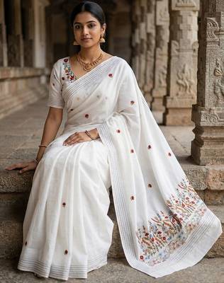 White loom tussar saree with all over designer embroidery 4