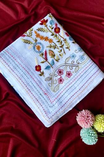 White loom tussar saree with all over designer embroidery