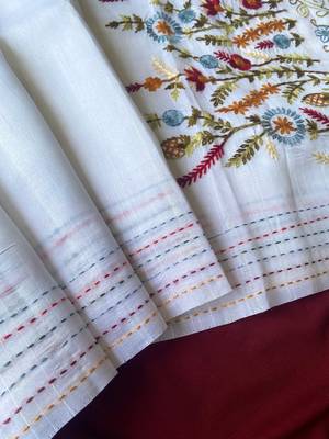 White loom tussar saree with all over designer embroidery 3