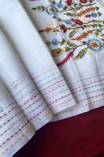 White loom tussar saree with all over designer embroidery