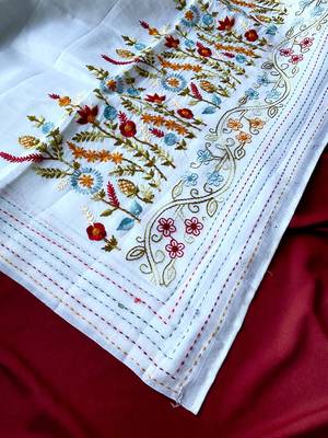 White loom tussar saree with all over designer embroidery 4