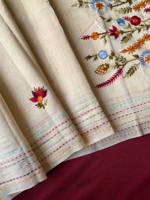 Cream loom tussar saree with all over designer embroidery 3