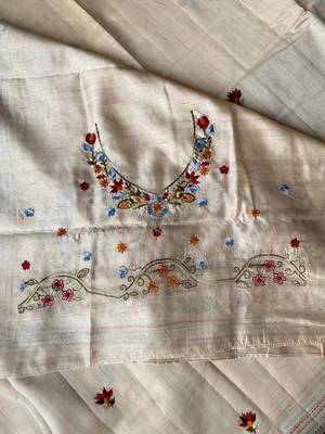 Cream loom tussar saree with all over designer embroidery 4