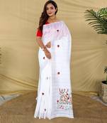 White loom tussar saree with all over designer embroidery