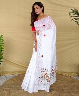 White loom tussar saree with all over designer embroidery 2