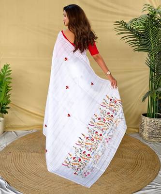 White loom tussar saree with all over designer embroidery 3