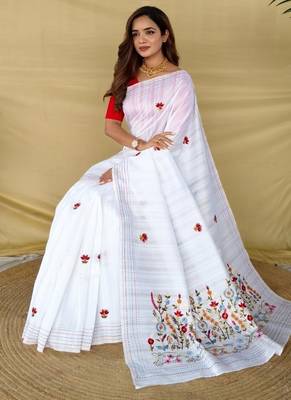 White loom tussar saree with all over designer embroidery 4