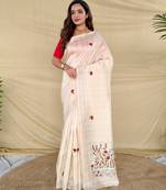 Cream loom tussar saree with all over designer embroidery