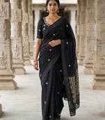 Black matka silk  saree with all over designer embroidery
