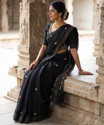 Black matka silk saree with all over designer embroidery 4