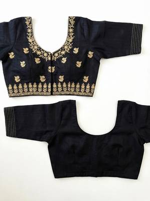 Black matka silk saree with all over designer embroidery 5