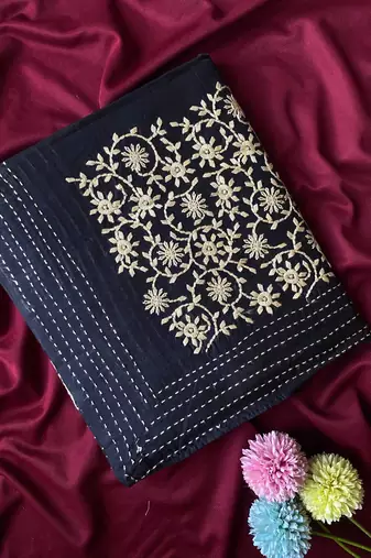 Black matka silk  saree with all over designer embroidery