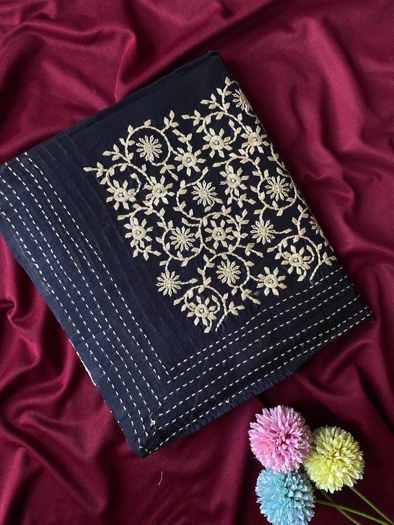 Black matka silk  saree with all over designer embroidery