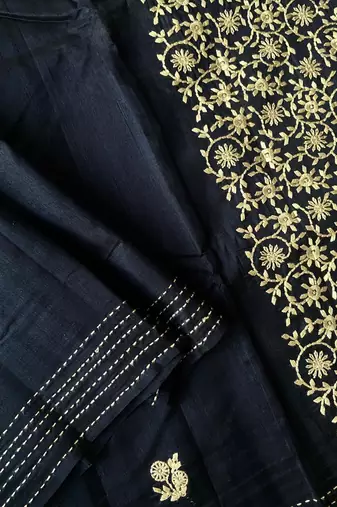 Black matka silk saree with all over designer embroidery