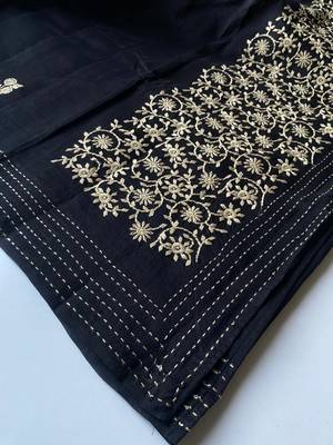 Black matka silk saree with all over designer embroidery 3