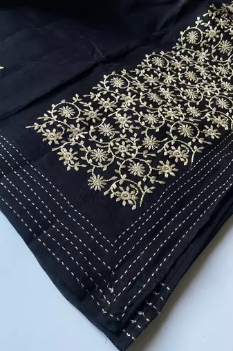 Black matka silk saree with all over designer embroidery