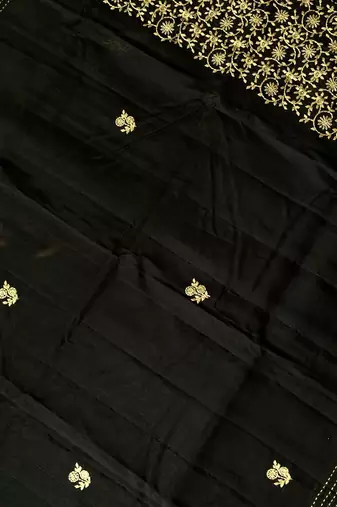 Black matka silk saree with all over designer embroidery