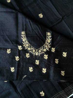 Black matka silk saree with all over designer embroidery 5