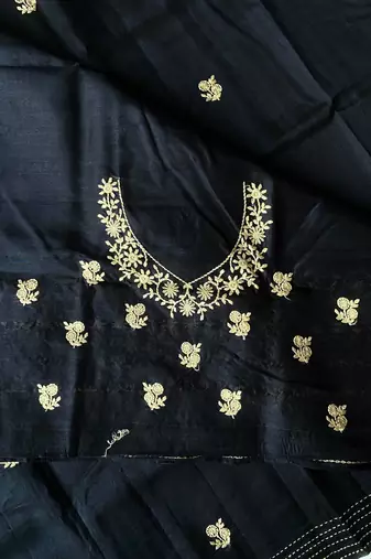 Black matka silk saree with all over designer embroidery