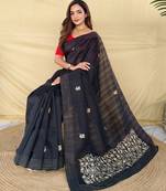 Black matka silk  saree with all over designer embroidery