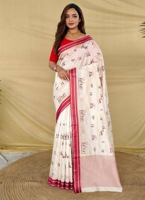 White heritage with a royal touch tussar silk saree 1