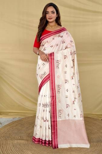 White heritage with a royal touch  tussar silk saree
