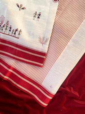 White heritage with a royal touch tussar silk saree 4