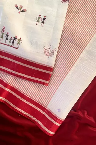 White heritage with a royal touch tussar silk saree