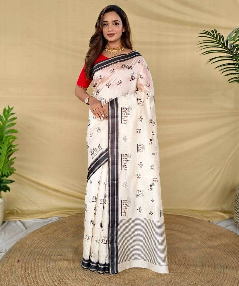 White heritage with a royal touch  tussar silk saree