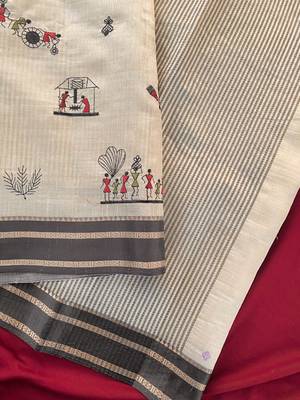 White heritage with a royal touch tussar silk saree 4