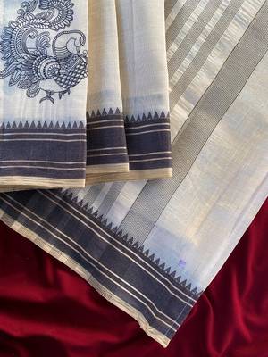 White heritage with a royal touch tussar silk saree 2