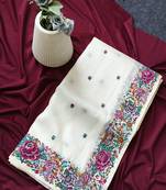white tissue viscose fabric saree with flower design