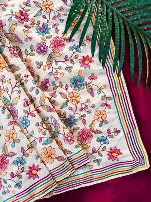 White loom tussar saree with all over designer embroidery 2