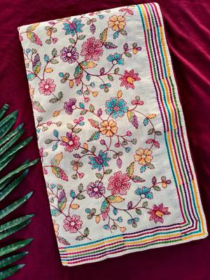 White loom tussar saree with all over designer embroidery 1