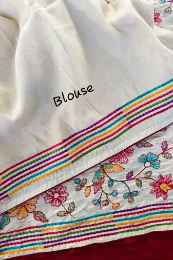 White loom tussar saree with all over designer embroidery