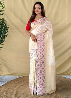 ivory soft silk saree 1