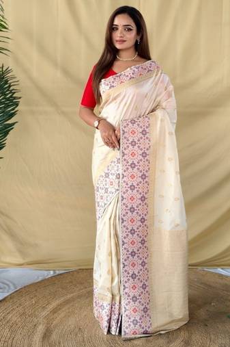 ivory soft silk saree
