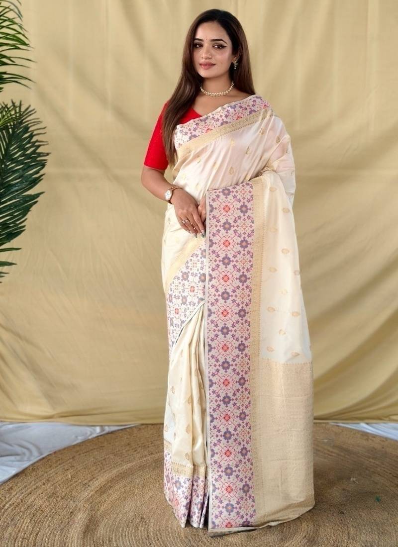 ivory soft silk saree