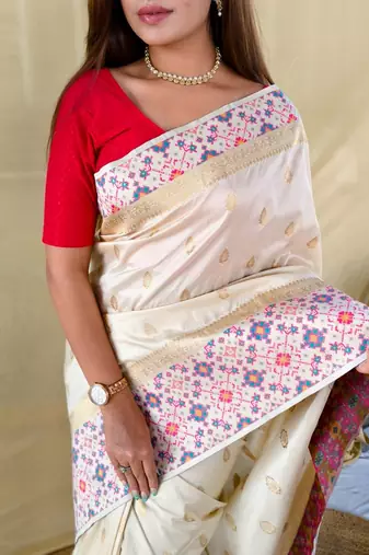 ivory soft silk saree