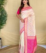 Ivory soft silk saree with multithread zari contrast border and pallu