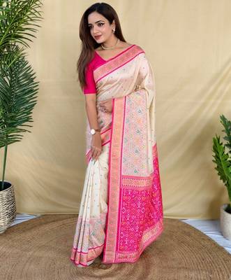 Ivory soft silk saree with multithread zari contrast border and pallu 3