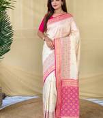 Ivory soft silk saree with multithread zari contrast patola border and pallu