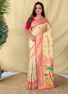 Cream tissue silk saree 1